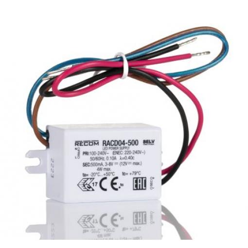 LED ovladač, řada: RACD04 RACD04-500  3/8 V dc 500 mA 4 W IP65 Recom