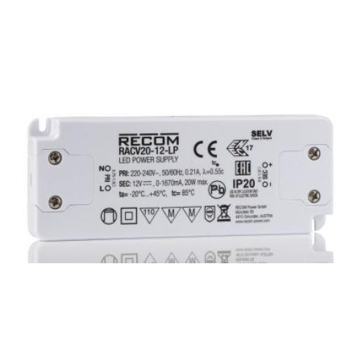 LED ovladač, řada: RACV20-LP RACV20-12-LP  12 V dc 1670 mA 20 W IP20 Recom