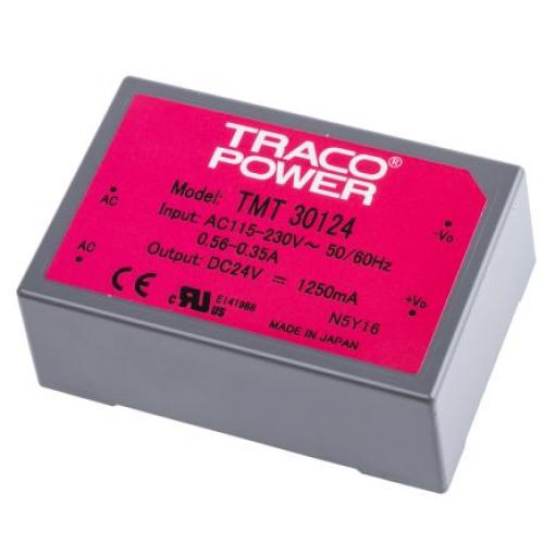 Spínaný napájecí zdroj 30W, počet výstupů: 1, výstup: 24V dc 1.25A Ano Montáž na plošný spoj TMT TRACOPOWER