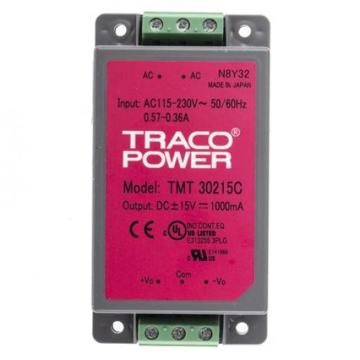 Spínaný napájecí zdroj 30W, počet výstupů: 2, výstup: ±15V dc 1A Ano Montáž na rám TRACOPOWER