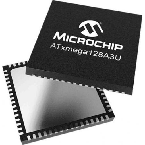 Microchip Mikrokontrolér ATXMEGA128A3U-MH 8 bit AVR 32 MHz 128kB Blesk 8 kB RAM, počet kolíků: 64 kolíkový, QFN