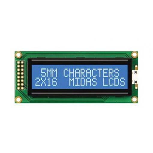 Monochromatický LCD displej MC21605B6WD-BNMLW-V2, řada: B Alfanumerické podsvícení LED Modrá 8bitový Midas Bílá 2 x 16