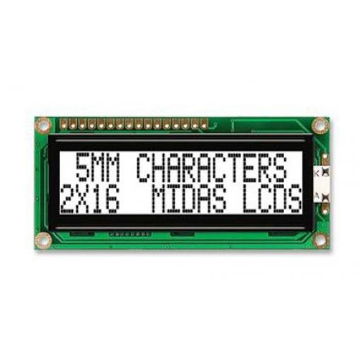 Monochromatický LCD displej MC21605G6W-FPTLW-V2, řada: G Alfanumerické podsvícení LED Bílá 8bitový Midas Bílá 2 x 16