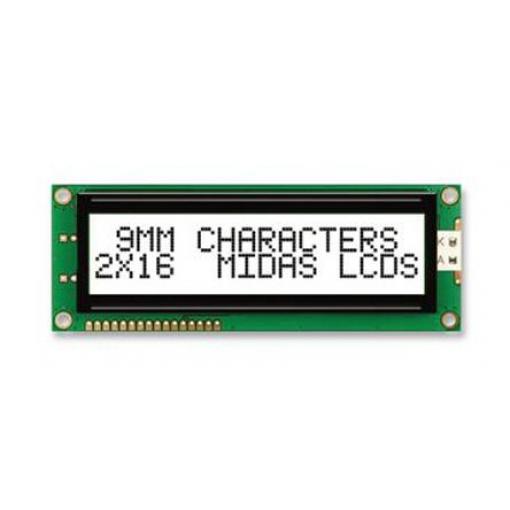 Monochromatický LCD displej MC21609AB6W-FPTLW-V2, řada: AB Alfanumerické podsvícení LED Bílá 8bitový Midas Bílá 2 x 16