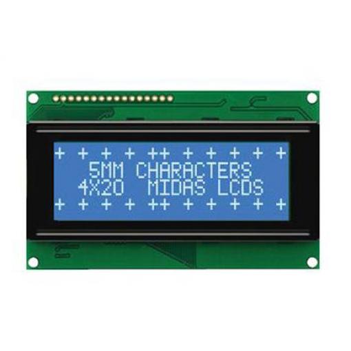 Monochromatický LCD displej MC42005A6W-BNMLW-V2, řada: A Alfanumerické podsvícení LED Modrá 8bitový Midas Bílá 4 x 20