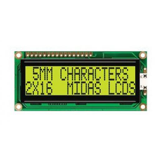 Monochromatický LCD displej MC21605G6WD-SPTLY-V2, řada: G Alfanumerické podsvícení LED Žlutá, Zelená 8bitový Midas