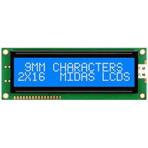 Monochromatický LCD displej MC21609AB6W-BNMLW-V2, řada: AB Alfanumerické podsvícení LED Modrá 8bitový Midas Bílá 2 x 16