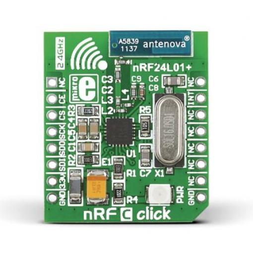 Komunikační a bezdrátový vývojový nástroj nRF24L01P RF vysílač-přijímač nRF C Click MikroElektronika, klasifikace: Deska