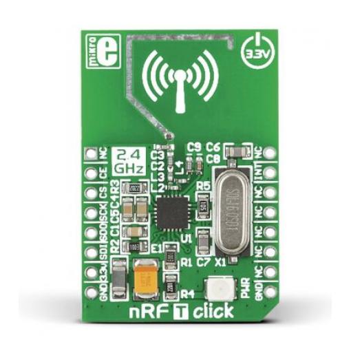 Komunikační a bezdrátový vývojový nástroj nRF24L01P RF vysílač-přijímač nRF T Click MikroElektronika, klasifikace: Deska