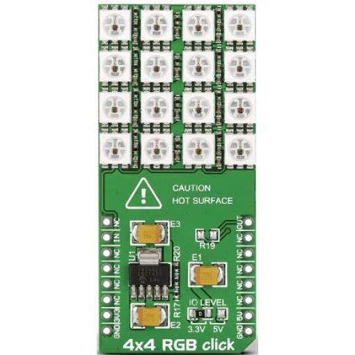 Deska displeje MIKROE-1881 Přídavná deska MikroElektronika 4x4 RGB Click Displej LED s bodovou maticí WS2812, MCP1826