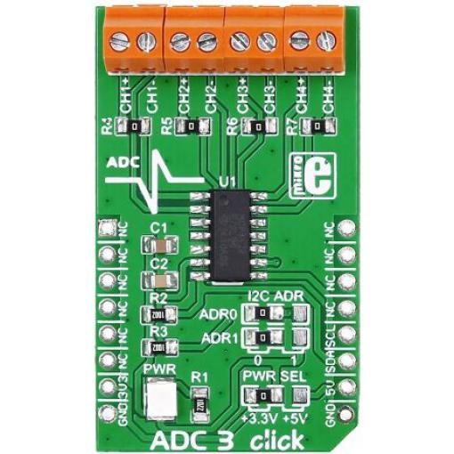 Vývojová sada pro převod signálu MIKROE-1894 ADC for MCP3428, klasifikace: Deska mikroBus Click ADC3 Click