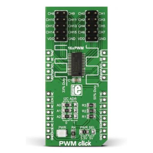 Vývojová sada pro řízení napájení PWM Click PWM regulátor MikroElektronika PCA9685PW, pro použití s: Budiče LED, Roboty,