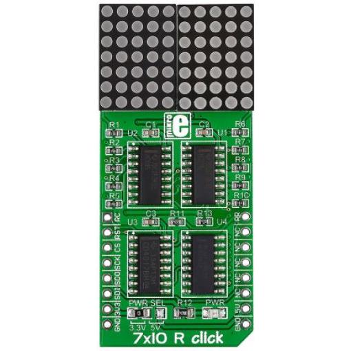 Deska displeje MIKROE-1993 Přídavná deska MikroElektronika 7x10 R Click Displej LED s bodovou maticí 74HC595