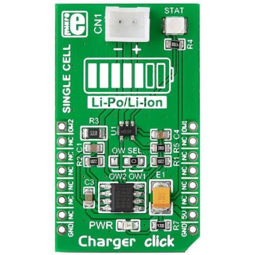 Vývojová sada pro řízení napájení Nabíječka Click Nabíječka baterií MikroElektronika MCP73831, pro použití s: Baterie