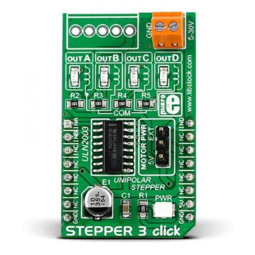 Vyhodnocovací deska Stepper 3 Click Regulátor motoru MikroElektronika ULN2003, pro použití s: MikroBUS