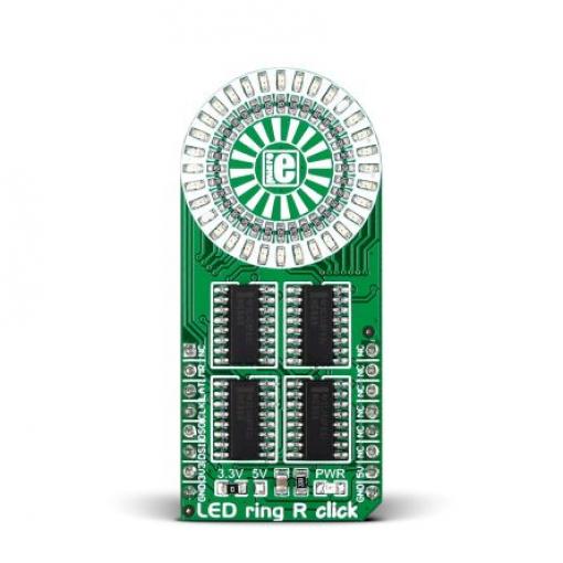 Deska displeje MIKROE-2153 Přídavná deska MikroElektronika LED kroužek R Click Displej LED s bodovou maticí 74HC595