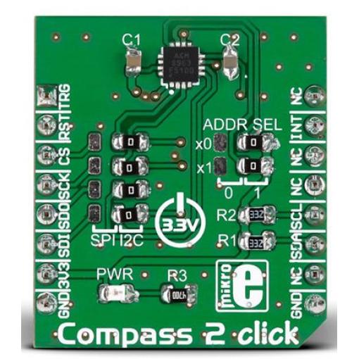 Hallův snímač, klasifikace: Deska mikroBus Click for AK8963 Compass 2 Click MIKROE-2264 MikroElektronika