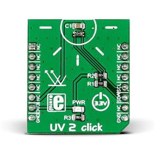 Snímač ultrafialového záření (UV), klasifikace: Deska mikroBus Click for VEML6075 UV2 Click MIKROE-2378,