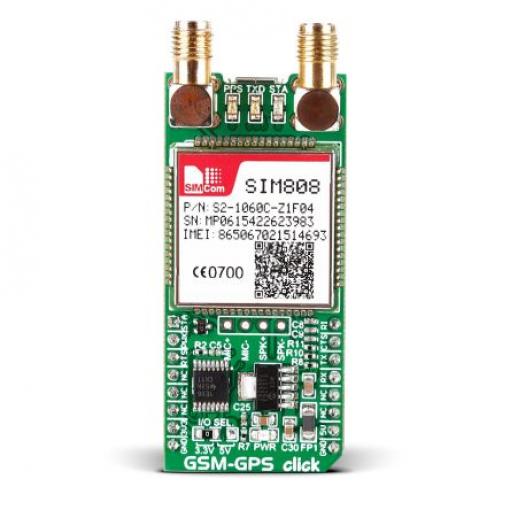 Komunikační a bezdrátový vývojový nástroj SIM808 GPS, Mobilní komunikace, GLONASS Click deska GSM-GPS MikroElektronika,