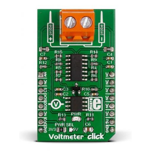Vývojová sada pro řízení napájení Voltmetr Click Měření napětí MikroElektronika MCP3201, pro použití s: MikroBUS