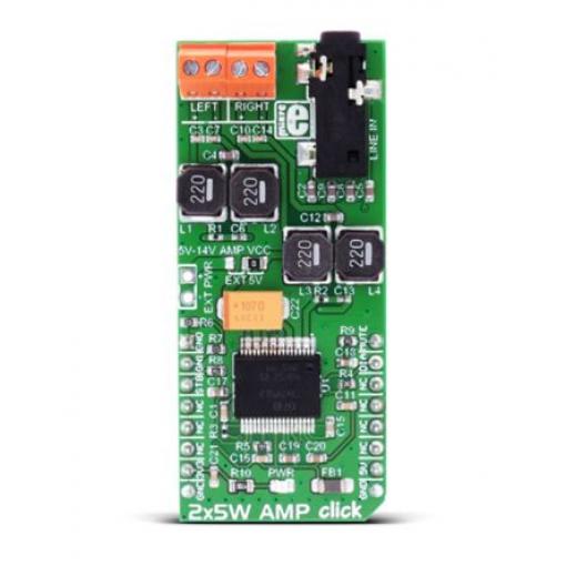 Vývojová sada pro analogové obvody MIKROE-2477 Click zesilovač 2 x 5 W TDA7491LP Audio zesilovač, pro použití s: