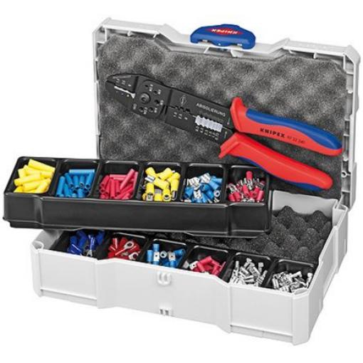Knipex Sada krimpovacích svorek, obsahuje: Drážkovací pouzdro, Zamačkávací dutinka, Sada krimpovacích nástrojů