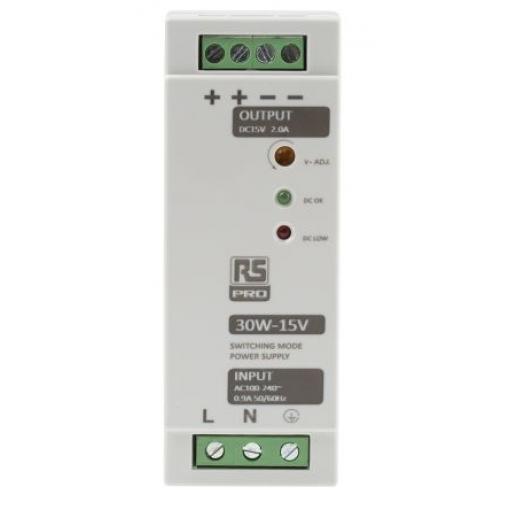 RS PRO Napájecí zdroj na lištu DIN, počet výstupů: 1 Spínaný režim 264V ac 2 A 15V dc 30 W
