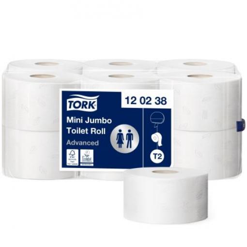 Role toaletního papíru 12 ks 850 archů 170 m Tork 2 Mini, jumbo