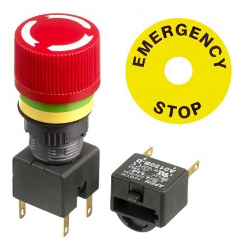 APEM A01ES-D Uvolnění kroucením Tlačítko nouzového vypínače 16 mm 2 NC IP40, IP65