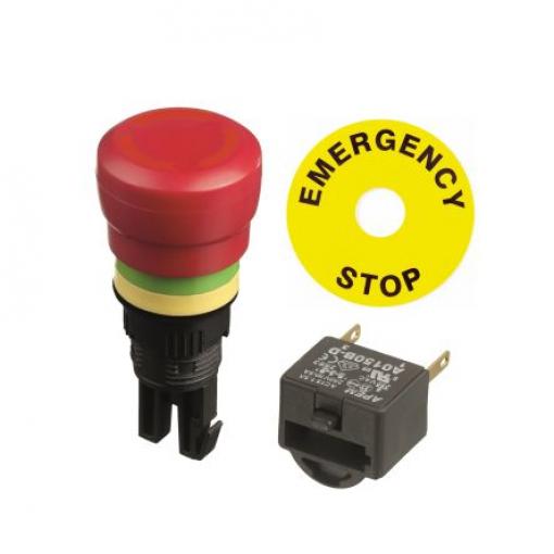 APEM A01ES-D Uvolnění kroucením Tlačítko nouzového vypínače 16 mm 2 NC IP40, IP65