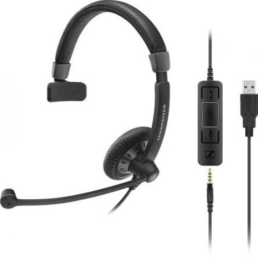 Sluchátka na uši 507083 USB A, Zástrčka Jack Sennheiser, Černá