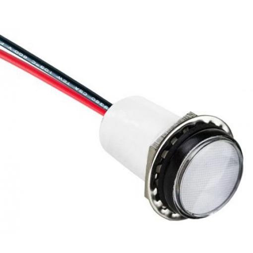 Indikátor pro montáž do panelu 17.5mm barva Bílá, typ žárovky: LED Olověné dráty, 5 → 28V dc Kruhové VCC Montáž