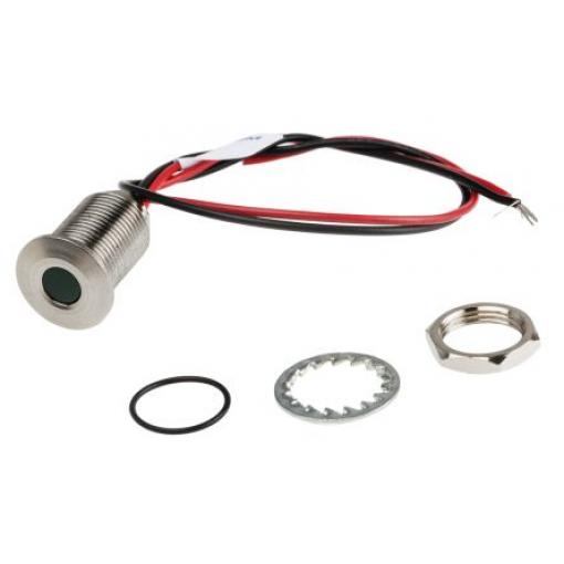 Indikátor pro montáž do panelu 10mm Zapuštěné barva Zelená, typ žárovky: LED Olověné dráty, 1.8 → 3.3V dc RS PRO