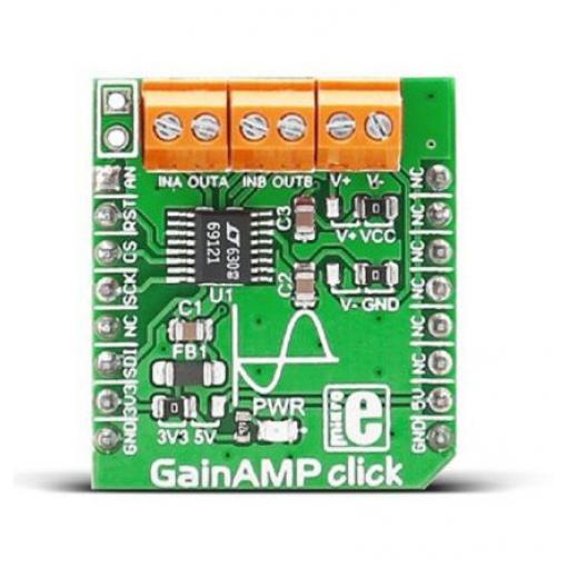 Vývojová sada pro analogové obvody MIKROE-2555 Click deska GainAMP LTC6912 Zesilovač s programovatelným ziskem, pro