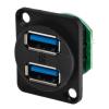 RS PRO Konektor USB, řada: CP Vnitřní, počet portů: 2portový, orientace těla: Rovný USB typu A, 500 V, Panel USB 3.0