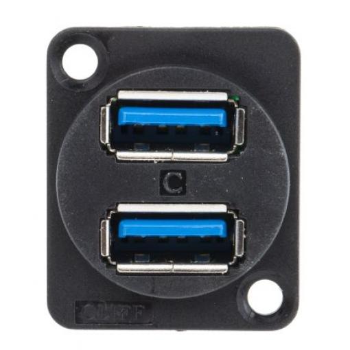 RS PRO Konektor USB, řada: CP Vnitřní, počet portů: 2portový, orientace těla: Rovný USB typu A, 500 V, Panel USB 3.0