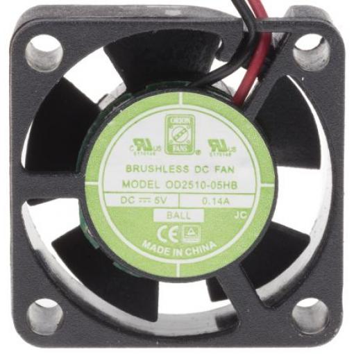 RS PRO Axiální ventilátor, řada: OD2510, průtok vzduchu: 4.6 m³/h 700 mW 5 V dc 140 mA IP55 25 mm 25 mm 10 mm