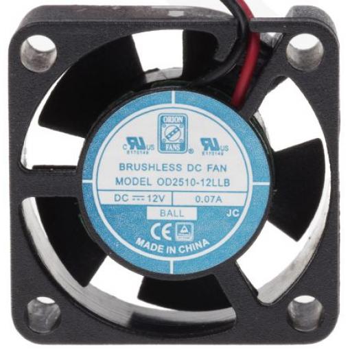 RS PRO Axiální ventilátor, řada: OD2510, průtok vzduchu: 2.5 m³/h 840 mW 12 V dc 70 mA IP55 25 mm 25 mm 10 mm