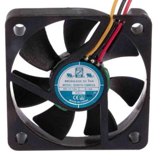 RS PRO Axiální ventilátor, řada: OD5010, průtok vzduchu: 16.9 m³/h 1.2 W 12 V dc 90 mA IP55 50 mm 50 mm 10.5 mm