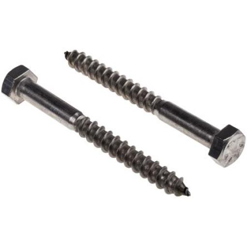 RS PRO Vrut do dřeva s šestihrannou hlavou Šestihranný, Nerezová ocel, M8, délka: 80 mm