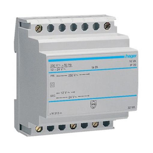 Hager Stavební transformátor 1 16 VA, primární napětí: 230 V, sekundární napětí: 12 V, 16 V, 24 V, 30 V, 2.08 A