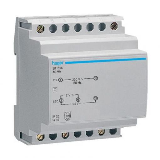 Hager Stavební transformátor 1, ST3 40 VA, primární napětí: 230 V, sekundární napětí: 12 V, 14 V, 24 V, 27 V, 3.33 A