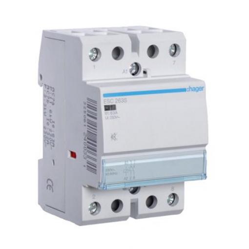 Hager 2 NO Stykač napětí ve vinutí 230V ac 2pólový 63 A 400V ac 6.5 kW s 2 NO kontakty 230V ac Řízení motoru, rozsah: