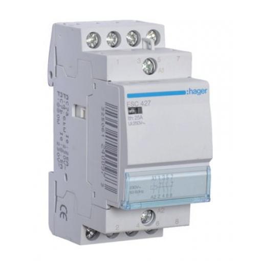 Hager 2 NO, 2 NC Stykač napětí ve vinutí 230V ac 4pólový 25 A 230V ac 3.4 VA s 2 NO/2 NC kontakty 230V ac Řízení motoru,