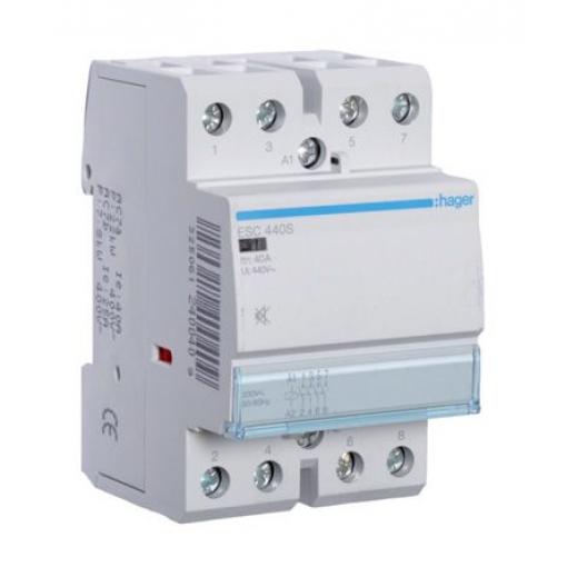 Hager 4 NO Stykač napětí ve vinutí 230V ac 4pólový 40 A 400V ac 6.5 kW s 4 NO kontakty 230V ac Řízení motoru, rozsah: