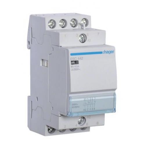 Hager 2 NO, 2 NC Stykač napětí ve vinutí 230V ac 4pólový 40 A 400V ac 7 W s 2 NO/2 NC kontakty 230V ac Řízení motoru,