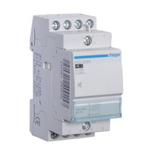 Hager 4 NO Stykač napětí ve vinutí 24V ac 4pólový 25 A 400V ac 2.8 VA s 4 NO kontakty 24V ac Řízení motoru, rozsah: ESC