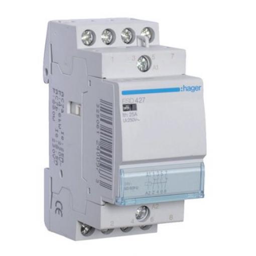 Hager 2 NO, 2 NC Stykač napětí ve vinutí 24V ac 4pólový 25 A 400V ac 1.9 kW s 2 NO/2 NC kontakty 24V ac Řízení motoru,