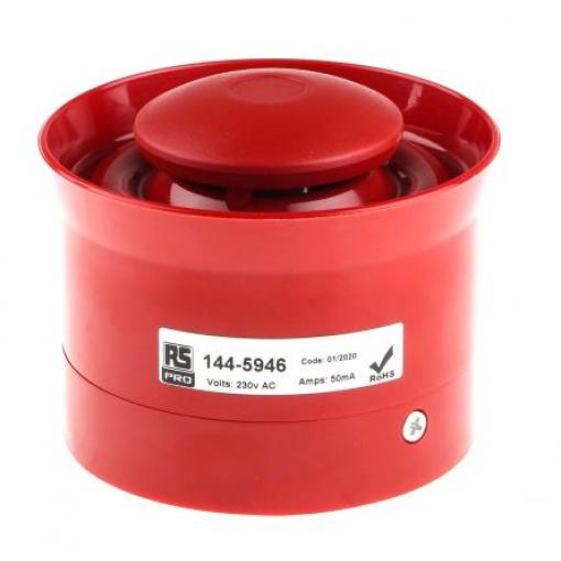 RS PRO Elektronická siréna, řada: AE40M Vedení, Povrch, Panel Červená 8 260V CE 112 dB @ 1m IP54, IP65 St.