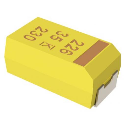 Tantalový kondenzátor, řada: T491 -20 % 22 μF 50 V dc, Povrchová montáž Pevné, 7343-43 ESR 600mΩ 125 °C MnO2 KEMET